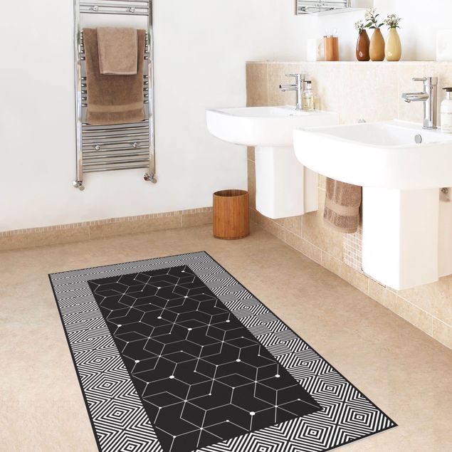 Alfombra pasillo Geometrical Tiles Dotted Lines Black With Border
