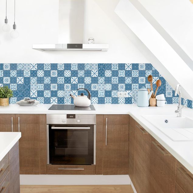 Salpicaderos cocina efecto teja Tile Pattern Mix Blue White