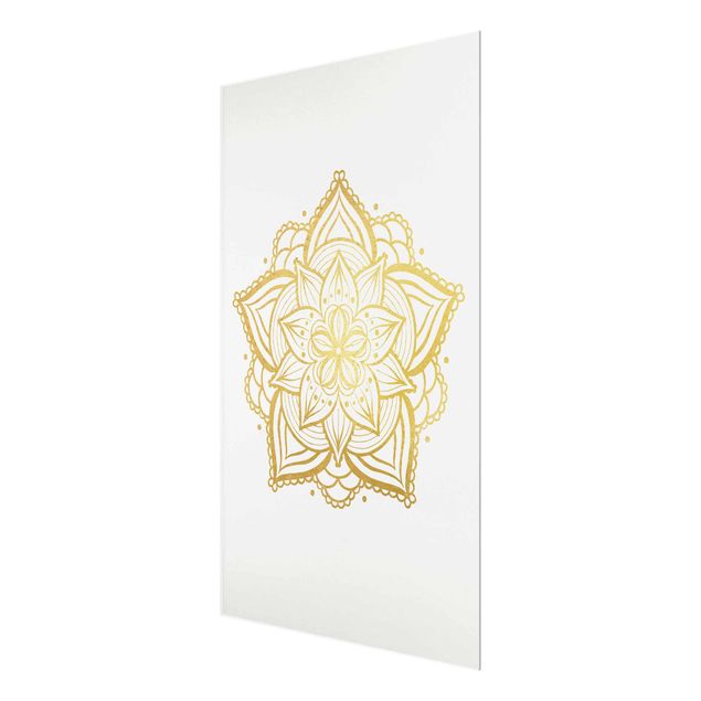 Tableros magnéticos de vidrio Mandala Flower Illustration White Gold