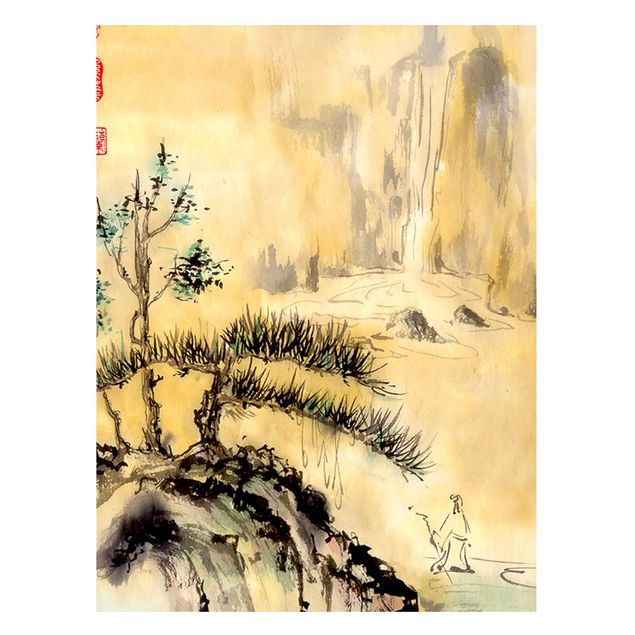Cuadros de árboles Japanese Watercolour Drawing Cedars And Mountains