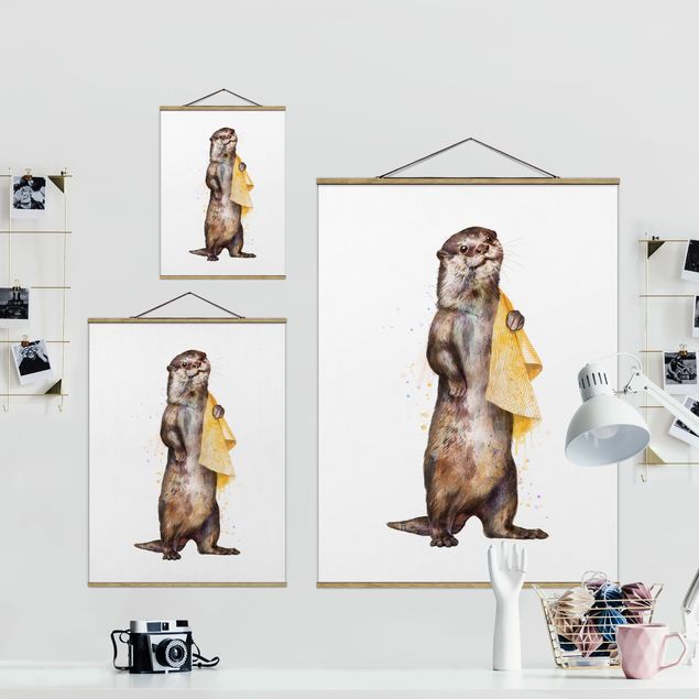Cuadros Laura Graves Arte Illustration Otter With Towel Painting White