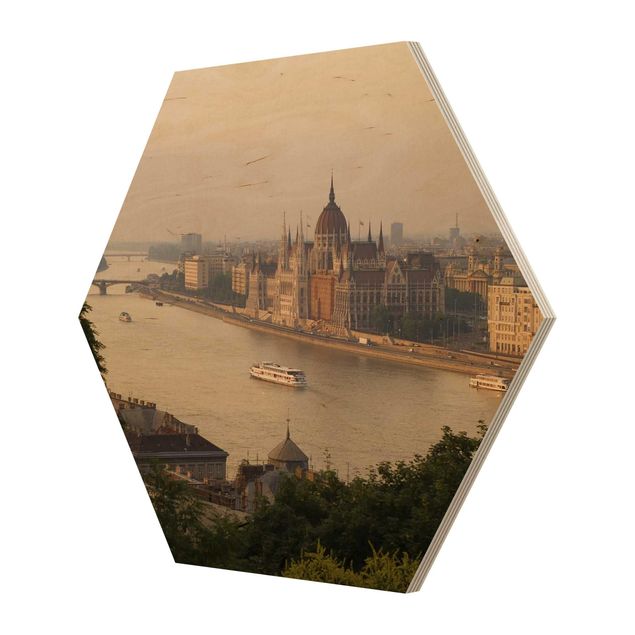 Hexagon Bild Holz - Budapest Skyline