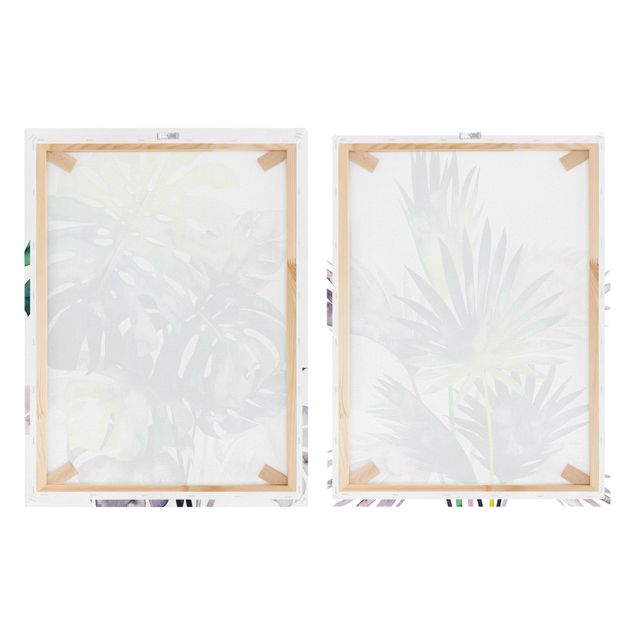 Cuadros en lienzo Exotic Foliage - Fan Palm And Monstera Set I
