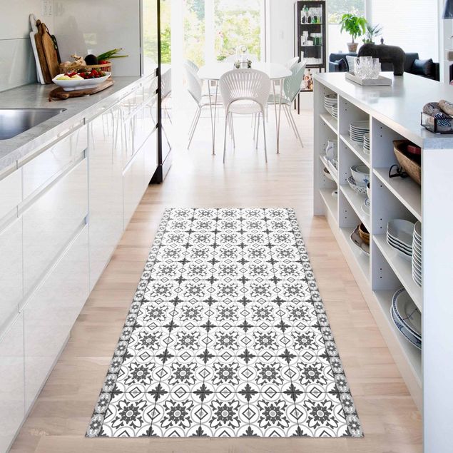Alfombra para pasillo Geometrical Tile Mix Flower Grey