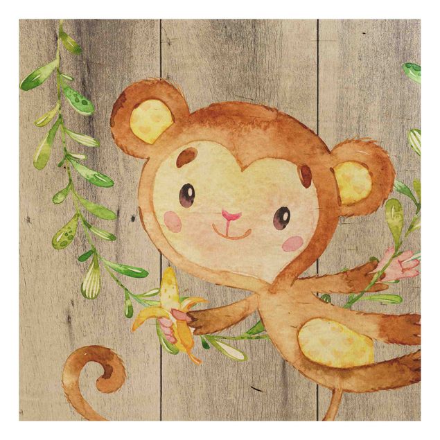 Cuadros Uta Naumann Watercolour Monkey On Wood