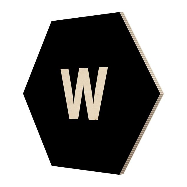 Hexagon Bild Holz - Buchstabe Schwarz W