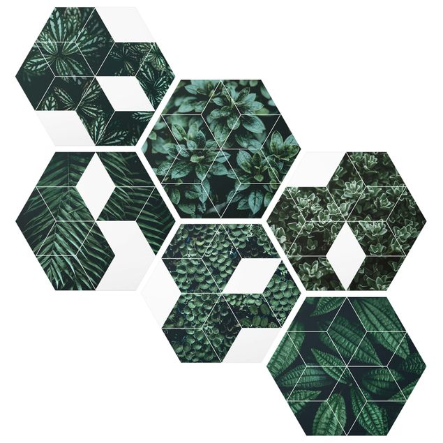 Cuadros de patrones Green Leaves Geometry Set II