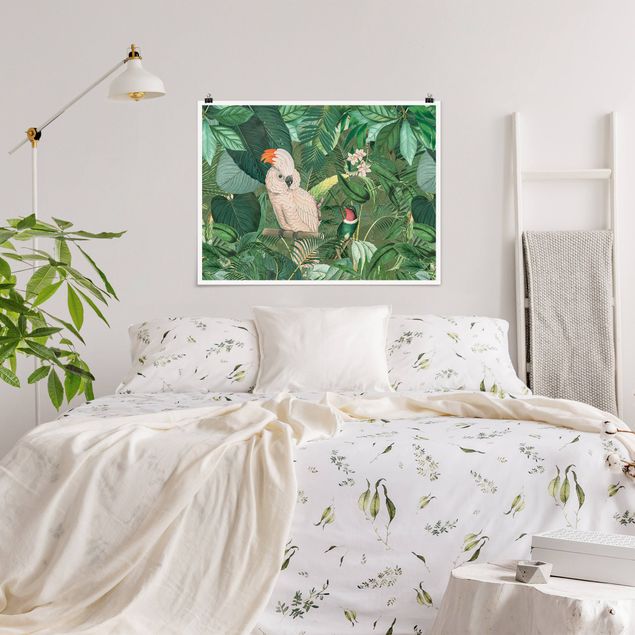 Cuadros plantas Vintage Collage - Kakadu And Hummingbird