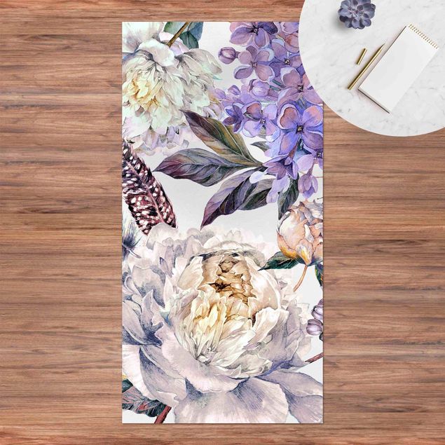 Alfombra balcón Delicate Watercolour Boho Flowers And Feathers Pattern