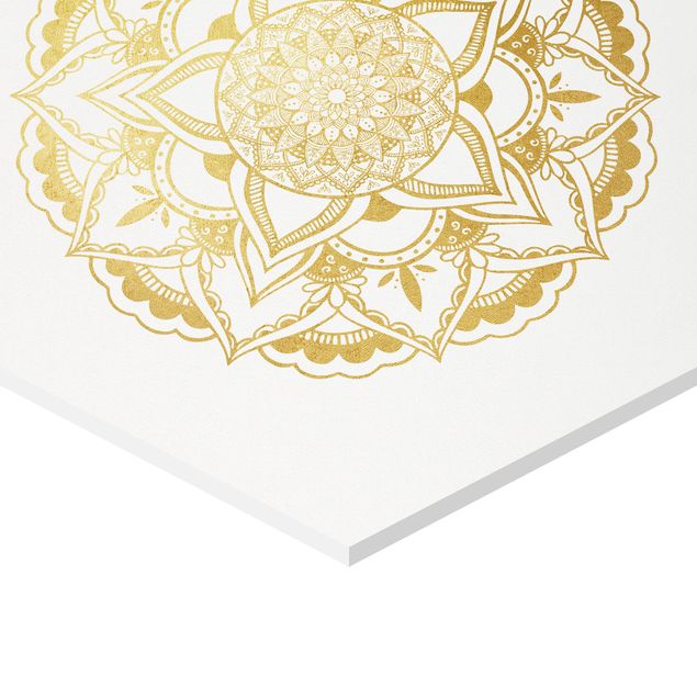 cuadro hexagonal Mandala Flower Sun Illustration Set Gold