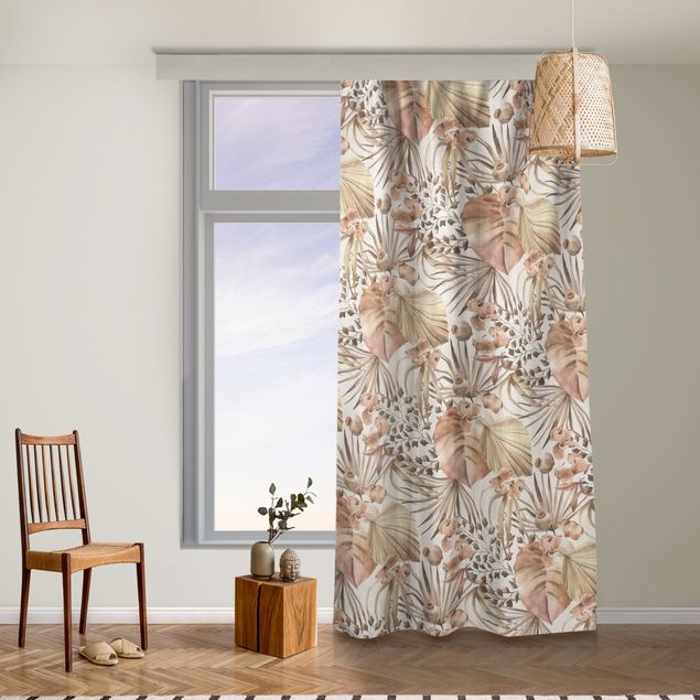 cortinas para sala modernas Beige Palm Leaves