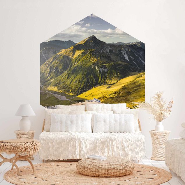Papel pintado de nubes Mountains And Valley Of The Lechtal Alps In Tirol