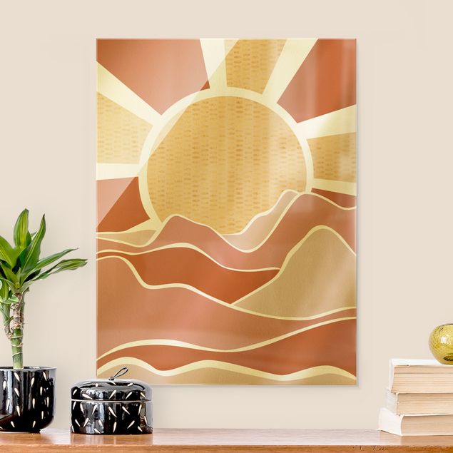 Cuadros de cristal puestas de sol Mountainous Landscape With Golden Sunrise