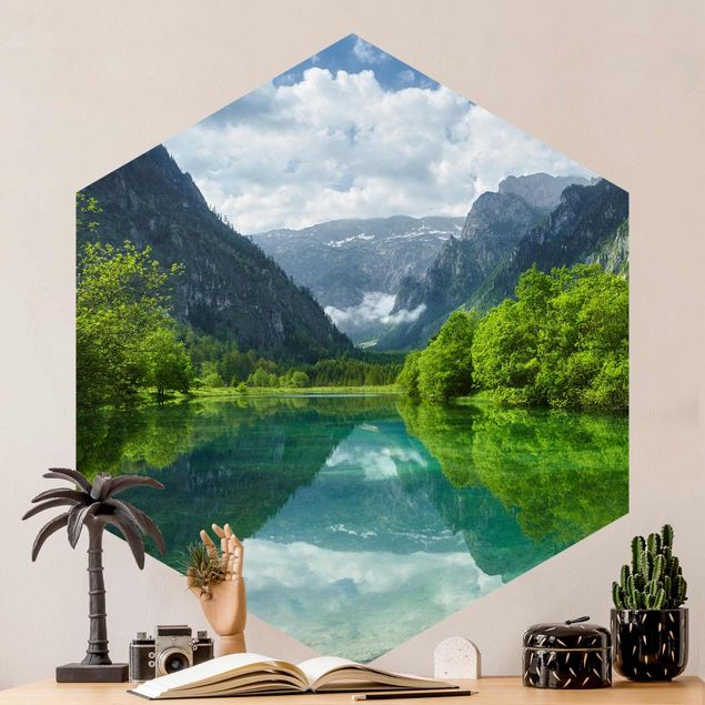 Papel pared montañas Mountain Lake With Reflection