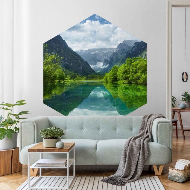 Papeles pintados modernos Mountain Lake With Reflection
