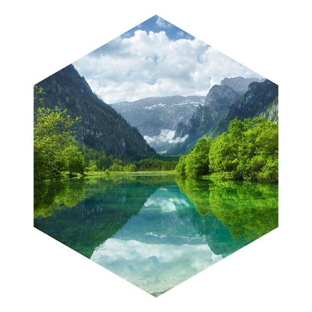 Papel pintado hexagonal Mountain Lake With Reflection