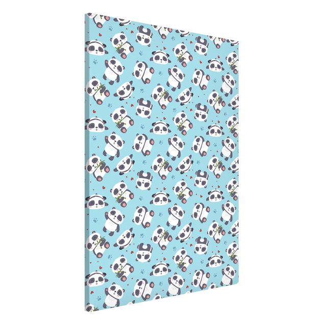 Cuadros de osos Cute Panda With Paw Prints And Hearts Pastel Blue