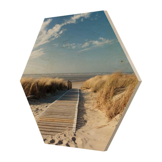 Hexagon Bild Holz - Ostsee Strand