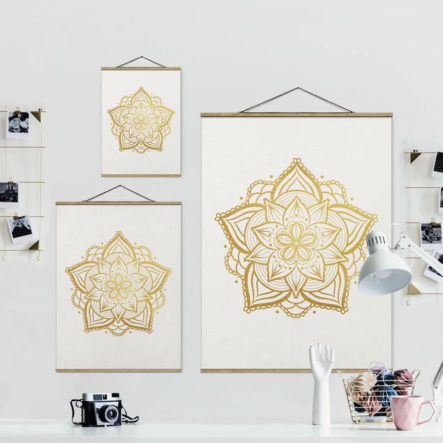 Cuadro de tela Mandala Flower Illustration White Gold