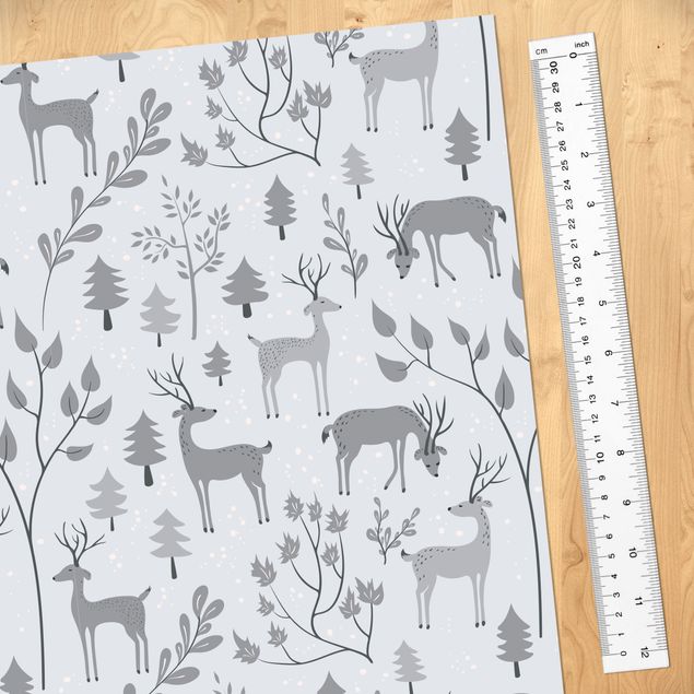 Papel adhesivo para muebles gris Sweet Deer Pattern In Different Shades Of Grey
