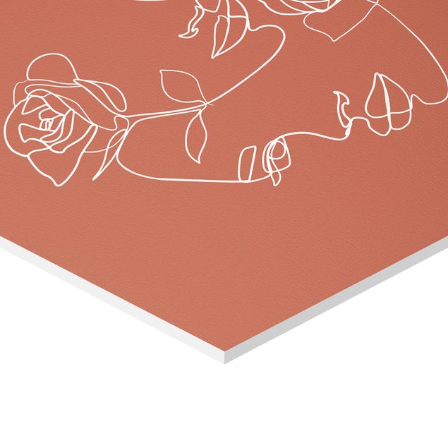 Cuadros modernos Line Art Faces Women Roses Copper