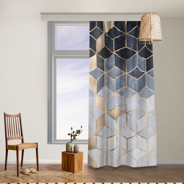 cortinas a medida on line Blue White Golden Geometry