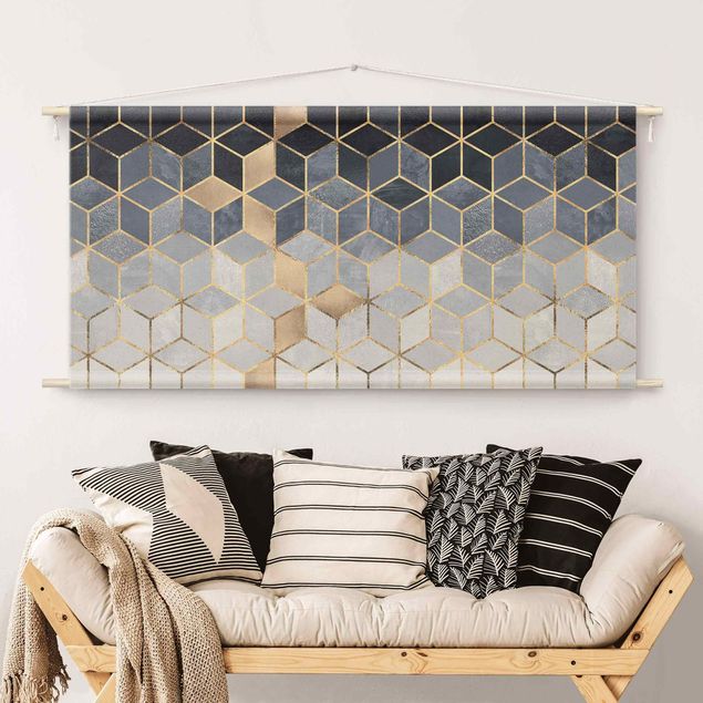 Tapices modernos para pared Blue White Golden Geometry
