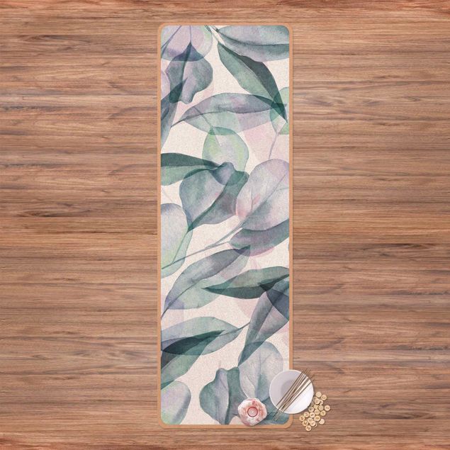 Alfombras modernas Blue And Pink Eucalyptus Leaves Watercolour