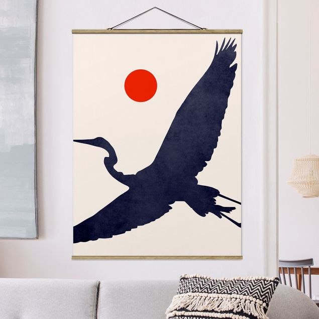 Cuadros plumas Blue Crane In Front Of Red Sun
