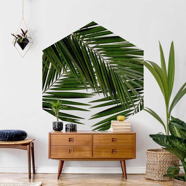 Papel pintado salón moderno View Through Green Palm Leaves