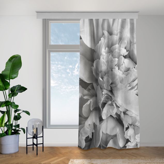 cortinas a medida on line Blossoming Peonies Black And White