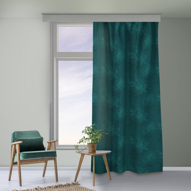 modernas cortinas salon Flower Mix - Dark Jade Green