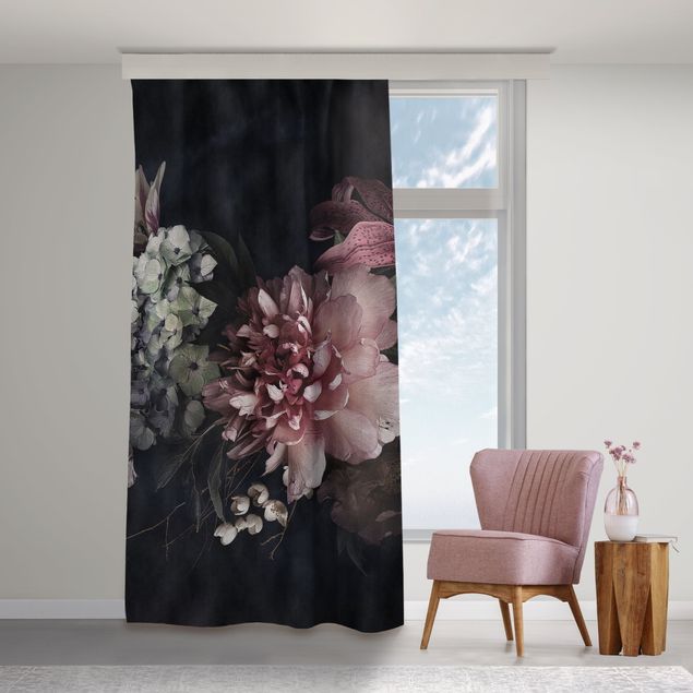 modernas cortinas salon Flowers With Fog On Black