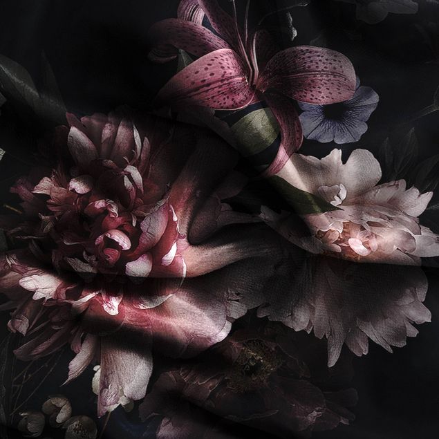 cortinas estampadas flores Flowers With Fog On Black