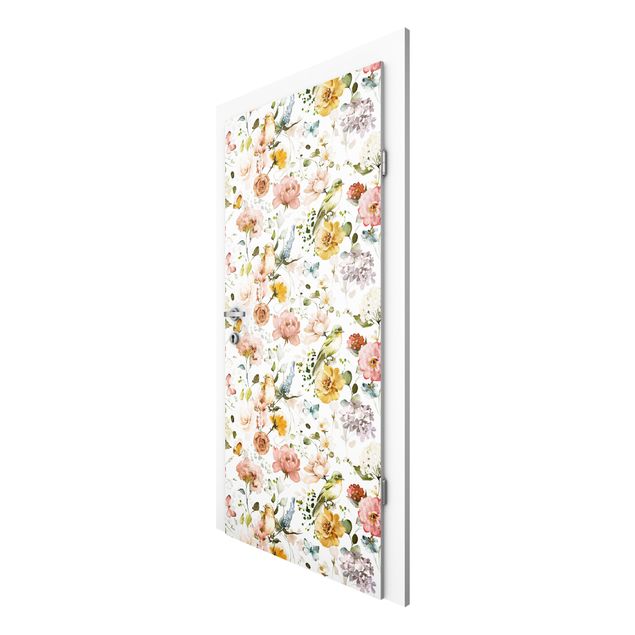 Papel pintado aves Flowers and Birds Watercolour Pattern