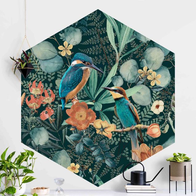 Decoración en la cocina Floral Paradise Kingfisher And Hummingbird