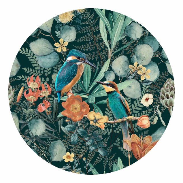 Papel pintado rústico Floral Paradise Kingfisher And Hummingbird