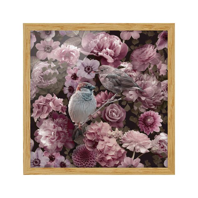 Cuadros de flores modernos Floral Paradise Sparrow In Antique Pink