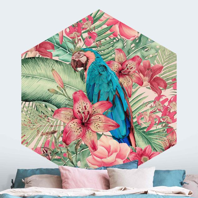 Papel pintado aves Floral Paradise Tropical Parrot