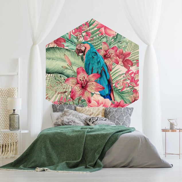 Papeles pintados modernos Floral Paradise Tropical Parrot