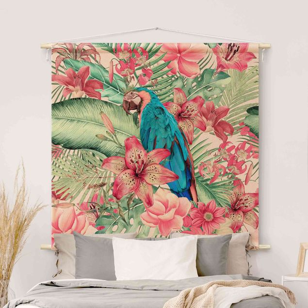 Tapices modernos para pared Floral Paradise Tropical Parrot