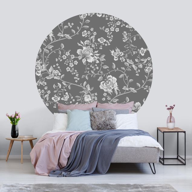 Papel pared flores Flower Tendrils On Grey