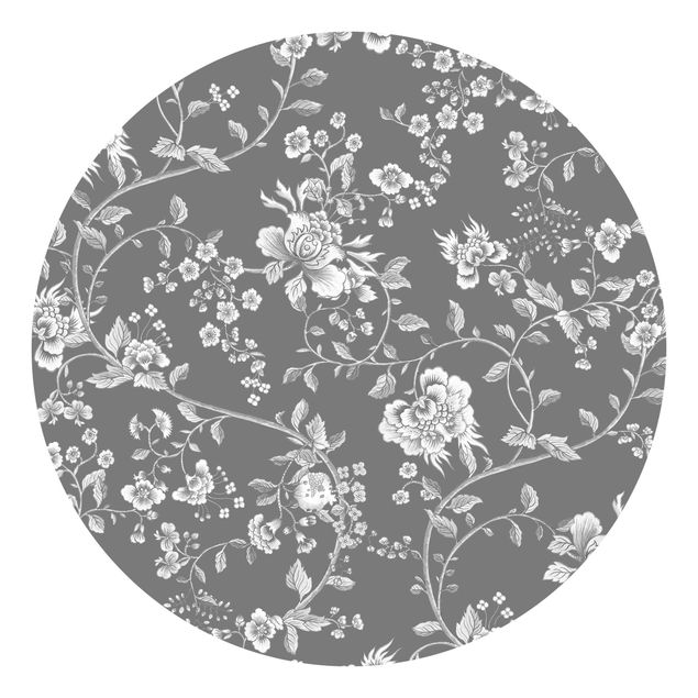 Papel pintado rústico Flower Tendrils On Grey
