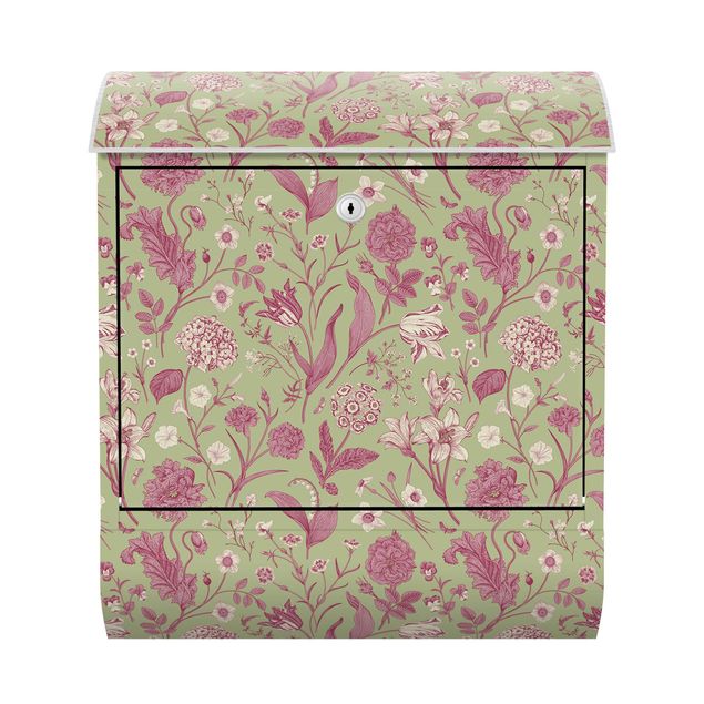 Buzón exterior vintage Flower Dance In Mint Green And Pink Pastel