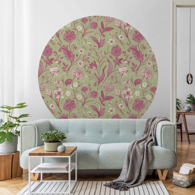 Papel pintado floral Flower Dance In Mint Green And Pink Pastel