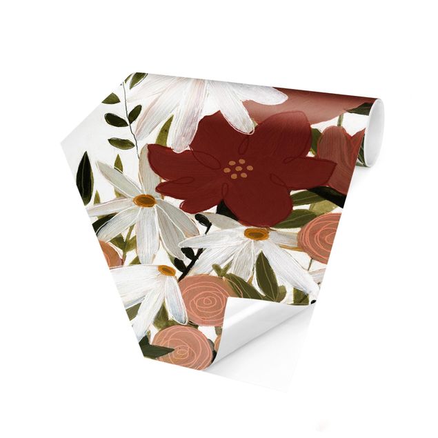 Papel pintado rojo Varying Flowers In Pink And White I