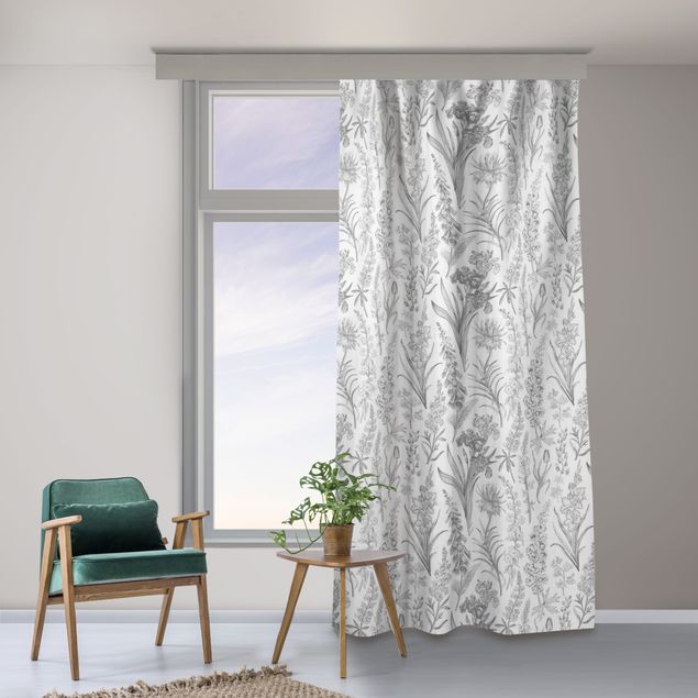modernas cortinas salon Flower Waves In Gray