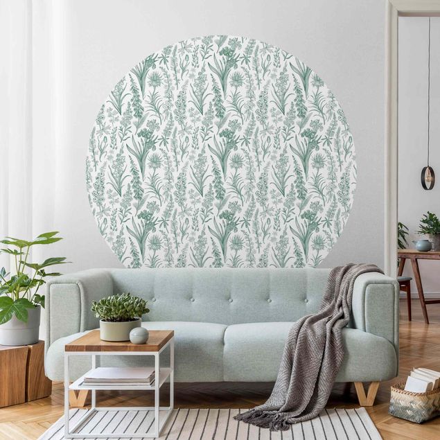 Papel pintado flores Flower Waves In Green
