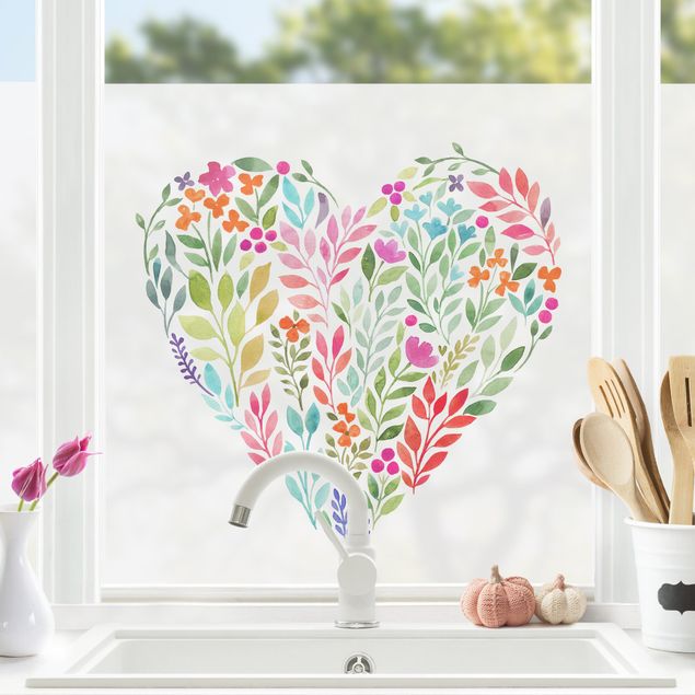 Laminas adhesivas pared Flowery Watercolour Heart-Shaped