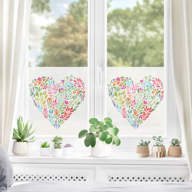 Vinilo para cristales - Flowery Watercolour Heart-Shaped